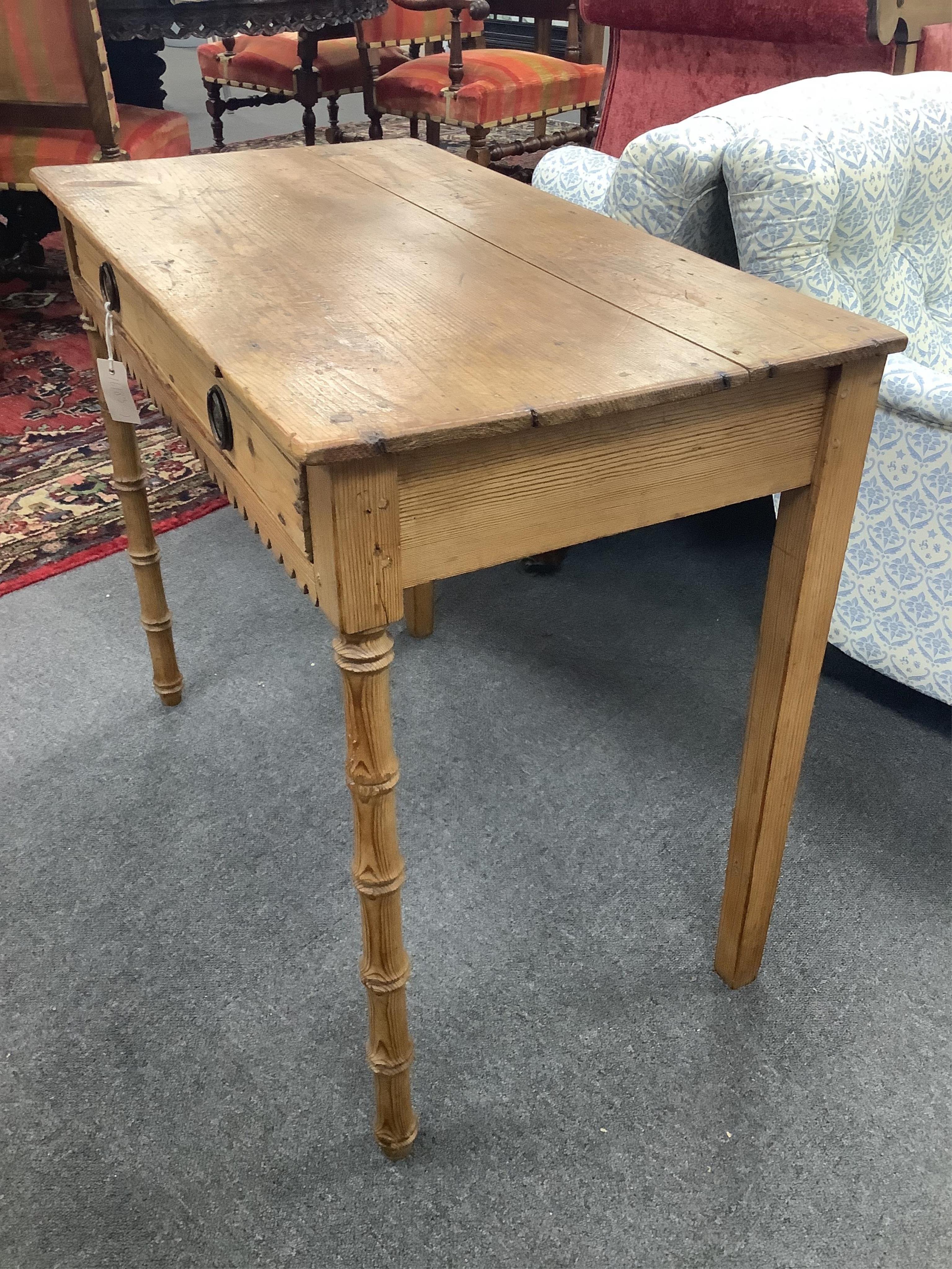 A Regency pine faux bamboo side table, width 85cm, depth 47cm, height 71cm. Condition - fair